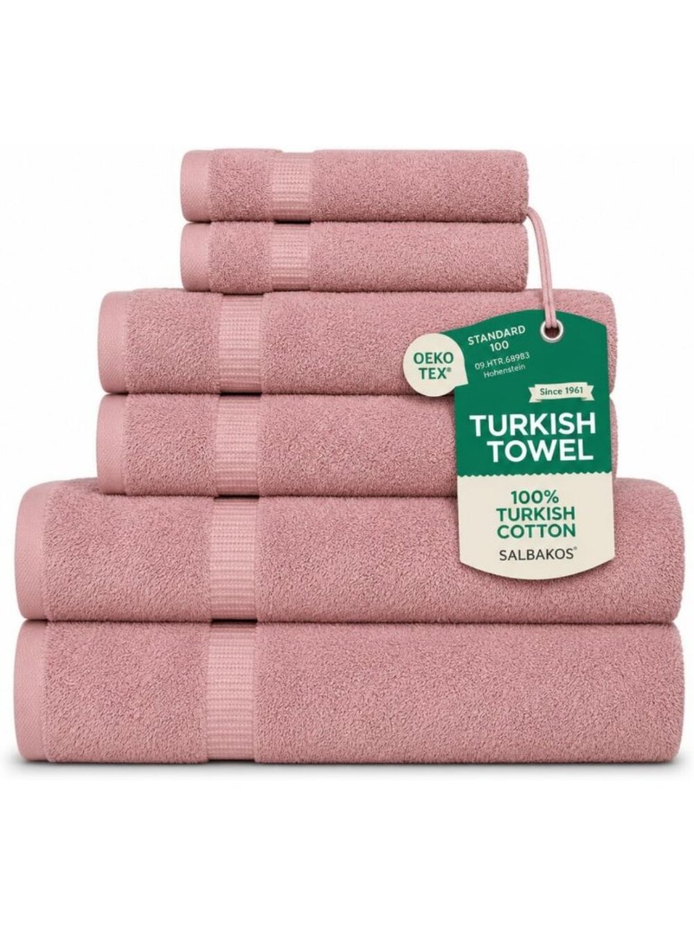 Luxurious 100% Turkish Cotton Towel Set - 6-Piece Bath Towels, Soft Rose Color